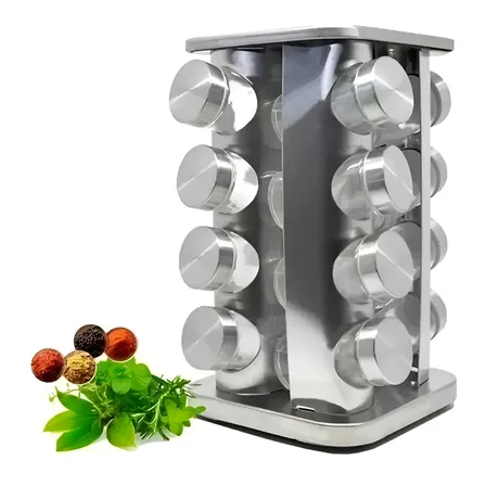 Porta Temperos Giratório Inox Iddeale 16 Potes Vidro 80g Cozinha