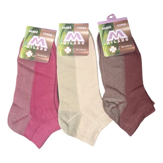 X6 Calceta Tobillera Mujer - Fibra Bambu + Cobre Sin Costura
