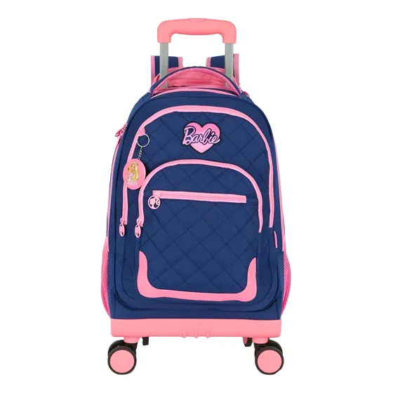 Mochila Luxcel Barbie 21l Escolar Com Rodinhas 360° Azul Ros
