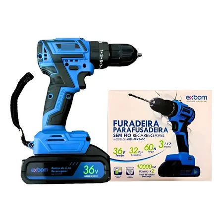 Furadeira Parafusadeira 36v Sem Fio Recarregável Exbom Azul 127v
