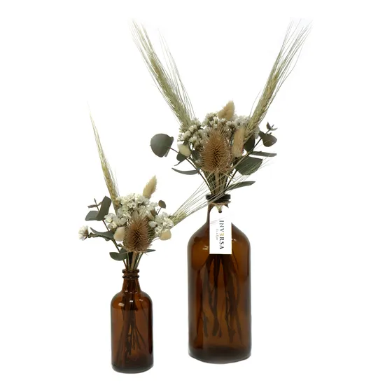 Kit X2 Floreros Vidrio + Ramos Flores Secas Deco Home Oferta