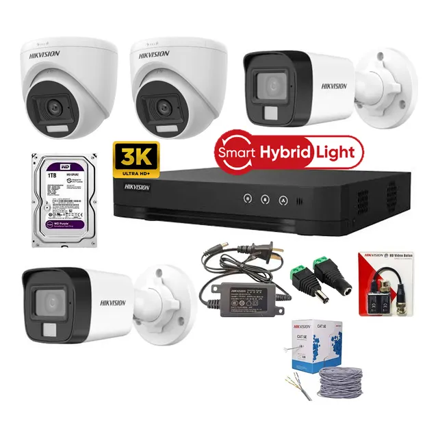 Kit De 4 Camaras 5mp Audio Smart Hybrid Dual Light Hikvision
