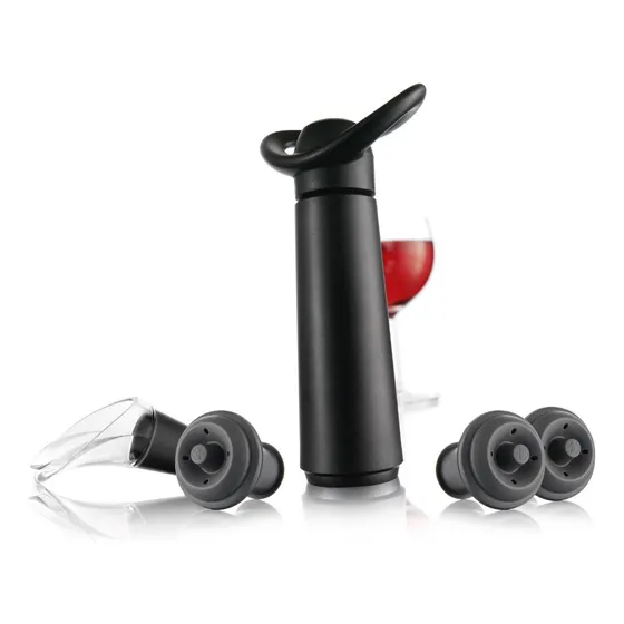 Set Bomba De Vacío Para Vino 3 Tapones Y 1 Servidor Vacu Vin Concerto Color Negro