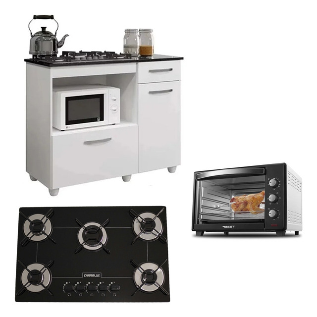 Kit Balcão Com Forno 48 Litros 127v E Fogão Cooktop 5 Bocas Kit Balcão Com Forno 48 Litros 127v E Fogão Cooktop 5 Bocas