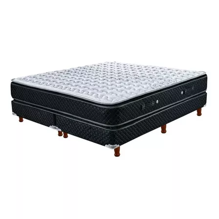 Sommier Madera Cannon Resortes Doral Pillow Top King de 200cmx180cm  negro y blanco con base dividida