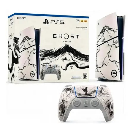 Consola Sony PlayStation 5 PS5 Slim Disc Edition Ghost of Yotei Sumi-E Limited Edition 1TB SSD con DualSense Edición Limitada y Juego Digital Incluido