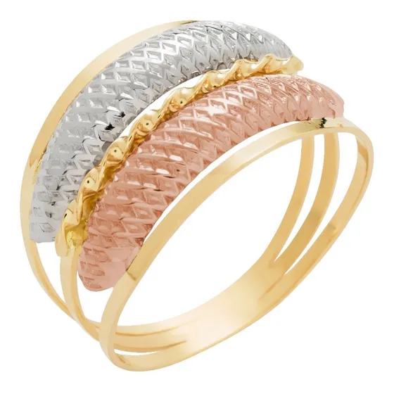 Anel De Ouro 18k Tricolor Feminino Due Viste - Envio Rápido