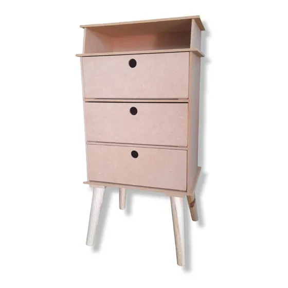 Criado Retro Com 3 Gavetas Nicho Escritório Organizador Mdf