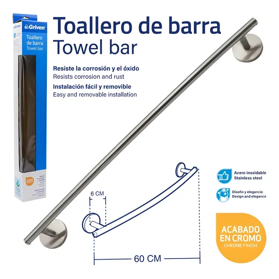 Toallero Barra Accesorio Baño Cromado Griven