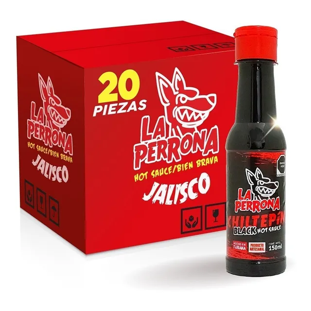 Caja Salsa La Perrona Black Hot Sauce 20 Piezas
