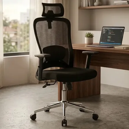 Cadeira De Escritório Ergonômica Sammy Bumper C/ Suporte Lombar Ajustável E Estofado MESH E Espuma + MACIO Pu D30