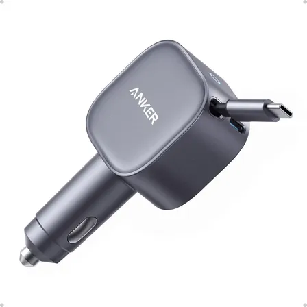 Cargador para Auto/Coche Anker 75W con Cable USB-C Retráctil, 75w Carga Rápida,Compatible con iPhone 17/16, Galaxy, MacBook, iPad