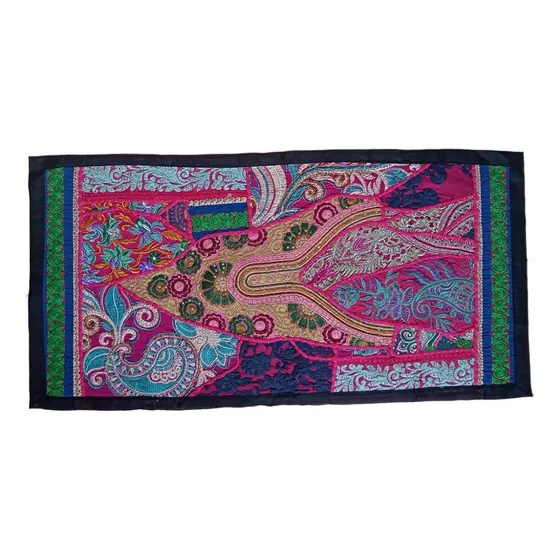 Camino De Mesa. Tapiz. Patchwork Bordado. India 82 X 42 Cms