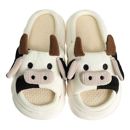 Lindas Pantuflas De Vaca Para Mujer Suaves Cómodas Lino Muda