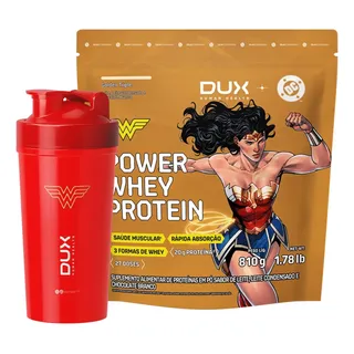 Dux Kit 1 Power Whey Protein 840g + 1 Copo Mulher Maravilha Dux Chocolate Branco