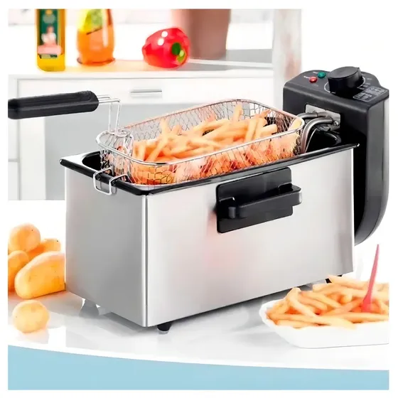 Freidora Eléctrica Sokany 3L Acero Inoxidable Termostato Ajustable 2000W