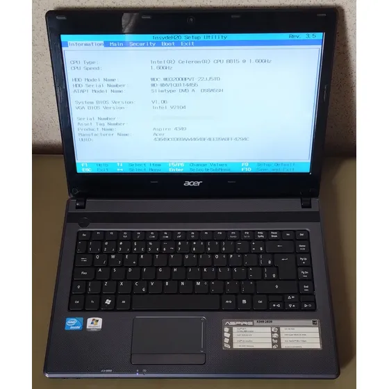 Notebook Acer Aspire 4349-2839/ Celeron/ Ram 4gb/ Hd 320gb Cinza