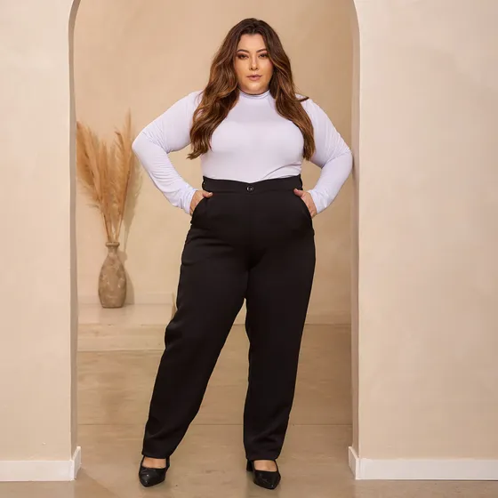Calça Social Feminina Básica Alfaiataria Plus Size Bolsos