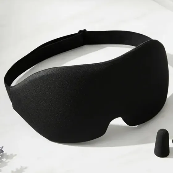 Antifaz Mascara Ojos Dormir Viaje Avion 3d Foam Tapones Oido Negro