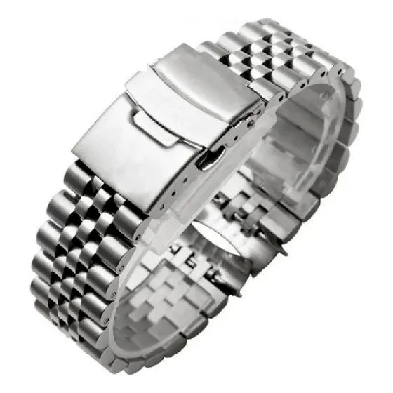Pulseira Jubilee Sólida 22mm Fecho C/ Trava Terminal Curvo