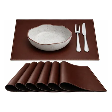 Jogo Americano Couro Dupla Face Mesa Kit 6 Unidades Sousplat Preto E Marrom Café