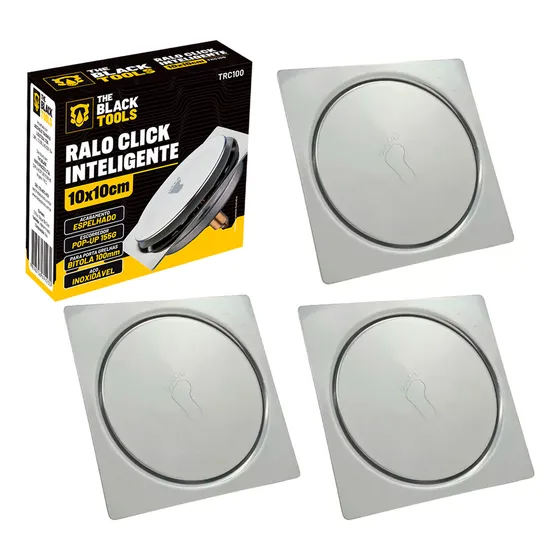 Kit 3x Ralos Click Inteligente 10x10 Pop Up Quadrado Em Aço Inox Trc100 The Black Tools