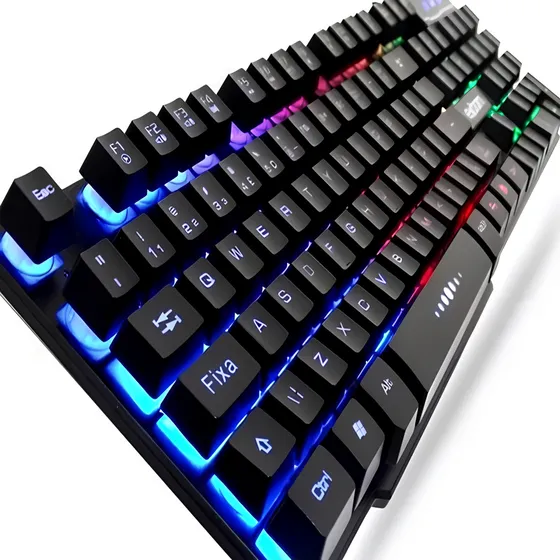 Teclado Gamer Semi Mecânico RGB LED Iluminado ABNT2 Português Brasil USB Plug and Play para Jogos PC PS4 PS5 Xbox Notebook Home Office Escritório Cor Preto Confortável Resistente - Tiger Tech