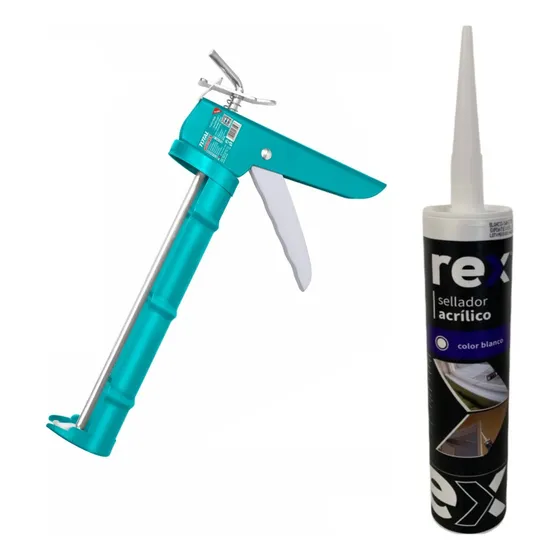Sellador Acrílico Blanco 300ml Rex+pistola De Silicona -sc