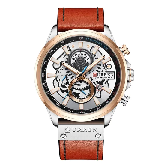 Reloj Cronógrafo Cuero Curren 8380 Para Hombre