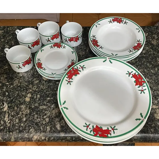 Vajilla De Navidad Porcelana Decorada 16 Piezas