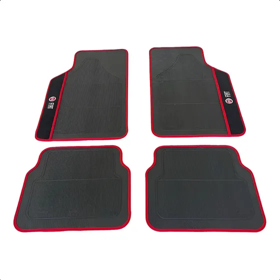 Kit Tapete Automotivo Borracha 4 Peças Bordado Fiat Vermelho