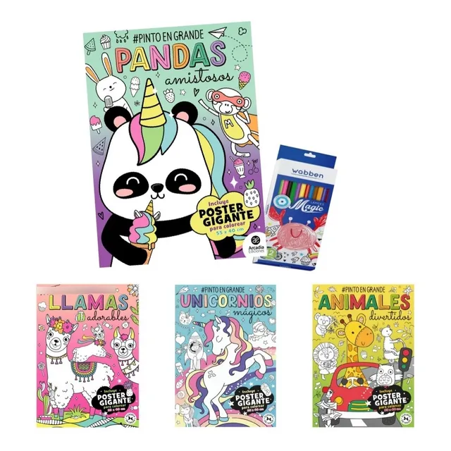Pack 4 Libros Para Colorear #pinto En Grande + Lapices