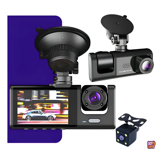 Câmera Veicular GotWire? Dashcam 3 Lentes DVR HD 1080p De Gravação Automotiva Para Motorista de Apli