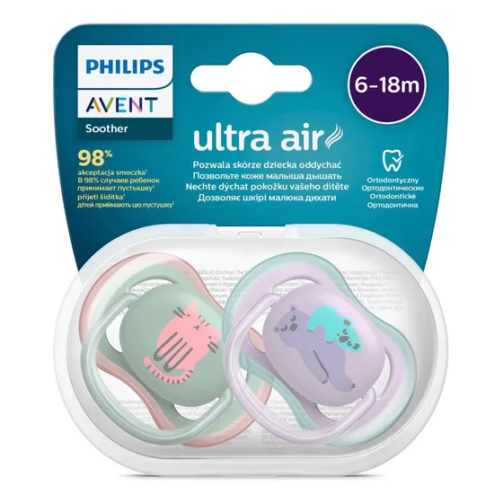 Chupon Avent 6 A 18 Meses Ultra Aereado Pack 2 Uni + Estuche