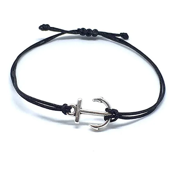 Pulsera Ancla Nautica Plata 925 Hilo Chino Minimalista B192