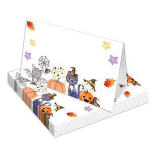 Tarjetas De Lugar Con Calabaza Y Gato, Puntuadas Para Plegar Tarjetas De Lugar Con Calabaza Y Gato, Puntuadas Para Plegar