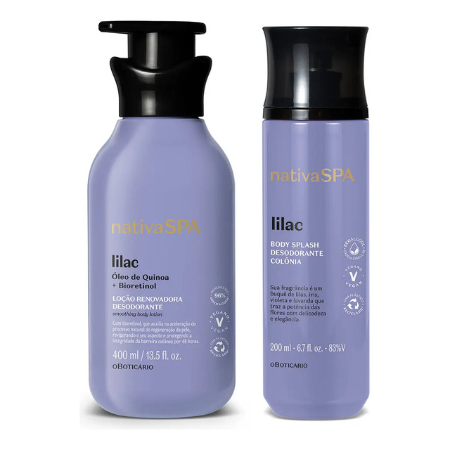 Nativa Spa Lilac: Loção Corporal 400ml + Body Splash 200ml