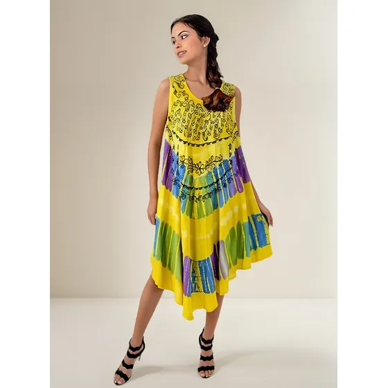 Vestido Solero Batik Hindu Mujer Amplio Al Bies Con Bordado