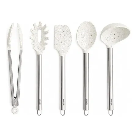 Kit Utensílios De Cozinha Silicone Cabo Inox Vanilla