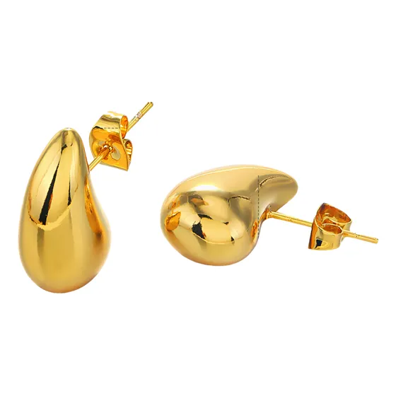 Aretes Gota Acero Inoxidable, Baño De Oro 18k