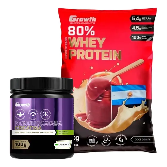 Kit Whey Protein Concentrado Creatina Creapure 100g Growth