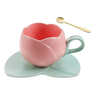 1 Xícara De Café De Cerâmica Em Forma De Tulipa Com Porta-co 1 Xícara De Café De Cerâmica Em Forma De Tulipa Com Porta-co