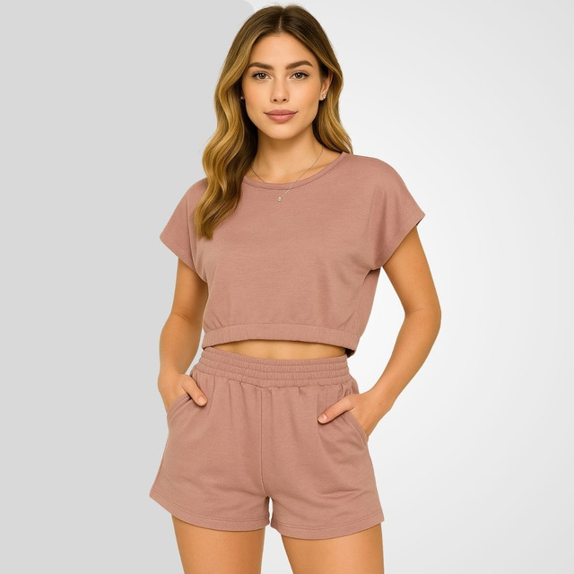 Conjunto Feminino Moleton Short Cintura Alta Elástico Praia Conjunto Feminino Moleton Short Cintura Alta Elástico Praia