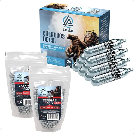 Kit 20 Cilindros Co2 12g + 2.000 Esferas Aço 4,5mm Original