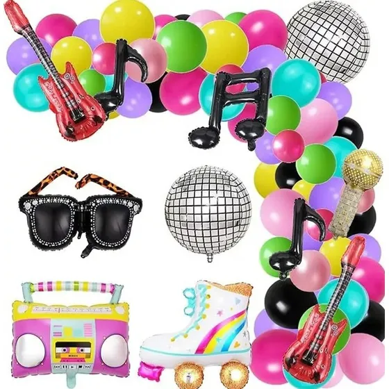 Globos Disco 80s 90s Retro Radios Decoración Fiesta 139pcs