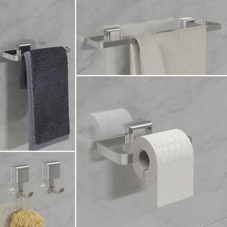 Kit De Acessórios Para Banheiro 5 Peças Luxo Com 2 Cabides Kit De Acessórios Para Banheiro 5 Peças Luxo Com 2 Cabides