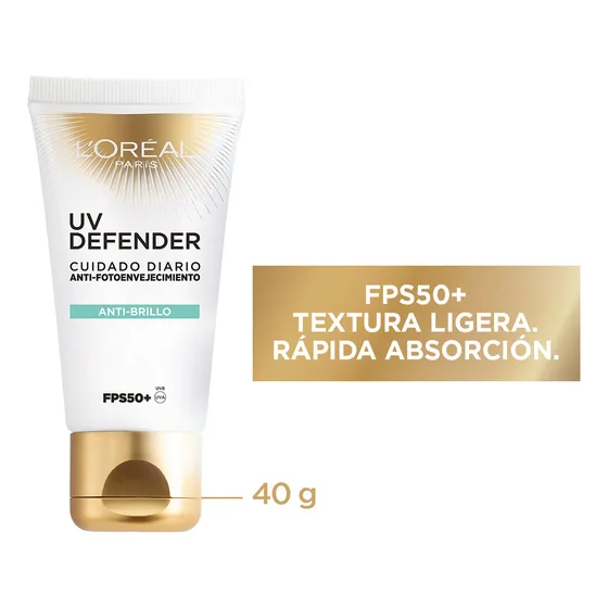 Crema Facial L'Oréal Paris Uv Defender Anti Brillo Fps 50 + X 40g para todo tipo de piel