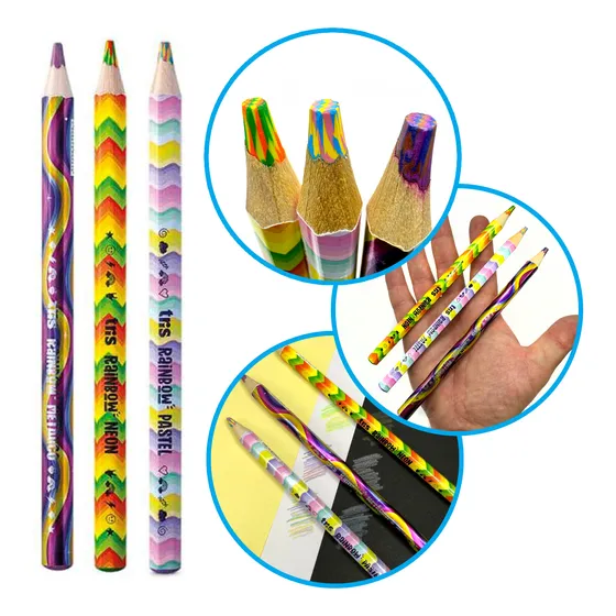 Lapis De Cor Jumbo Kit 3 Uni Rainbow Arco Iris Multicor Tris