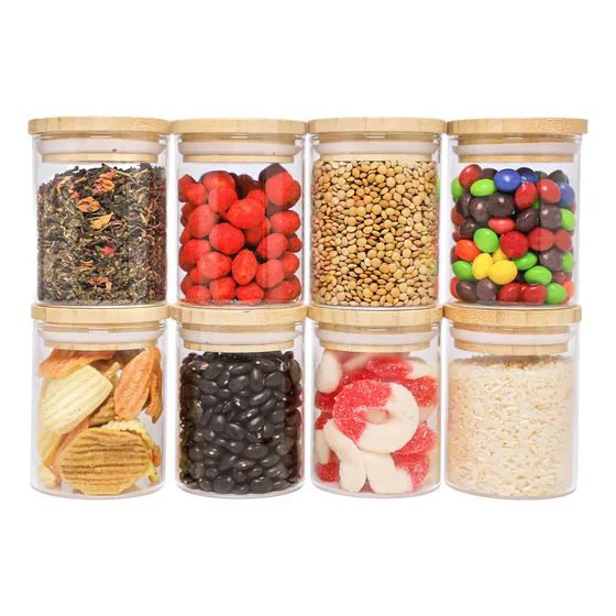 Recipientes Herméticos de Vidrio con Tapa de Bambú (8 Piezas), Contenedores de Vidrio para Organización de Cocina, Hogar y Baño, Frascos para Almacenar Especias y Semillas, Tamaño Chico