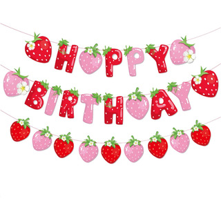 Banners De Frutas De Fresa Feliz Cumpleaños Fiesta Temática Banners De Frutas De Fresa Feliz Cumpleaños Fiesta Temática
